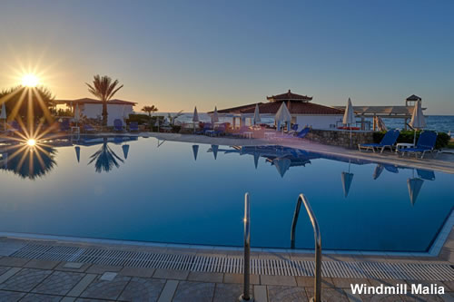 Windmill in Malia, mooi appartementencomplex op de beachroad van Malia, aan mooi strand, rusige omgeving, 10 minuten lopen naar Malia.
